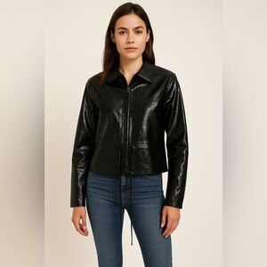 Outer Edge Black Crocodile-Pattern PU Jacket – Medium